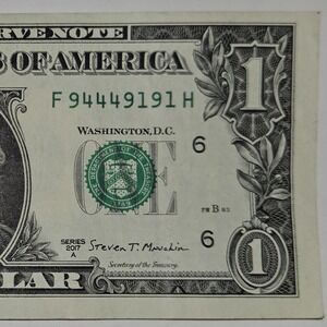 2017A One Dollar Bill Trinary Note F94449191H Atlanta Fancy Serial Number (B291)